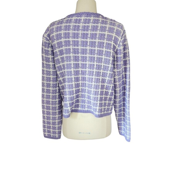 Ann Taylor Crochet Twee Sweater Cardigan Womens Large Lavender Checked Corpcore - Picture 3 of 10